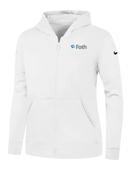 Nike Womens Club Fleece Sleeve Swoosh Full-Zip White Hoodie w/Foth Logo