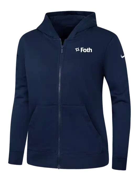 Nike Womens Club Fleece Sleeve Swoosh Full-Zip Dark Navy Hoodie w/Foth Logo