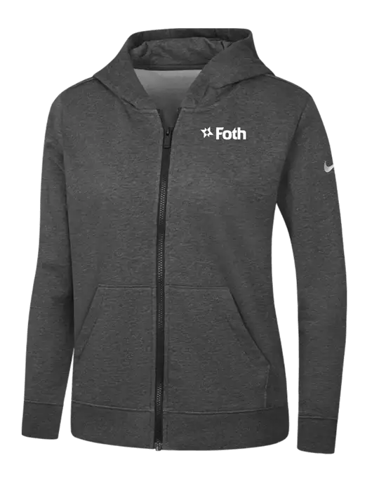 Nike Womens Club Fleece Sleeve Swoosh Full-Zip Charcoal Heather Hoodie w/Foth Logo