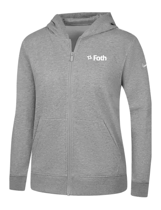 Nike Womens Club Fleece Sleeve Swoosh Full-Zip Dark Grey Heather Hoodie w/Foth Logo