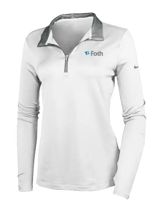 NIKE White/Dark Grey Womens Dry-Fit Stretch 1/2 Zip Cover-Up w/Foth Logo