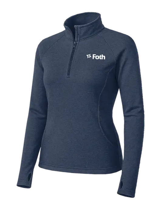 Navy Heather Womens Sport Wick Stretch 1/4 Zip Pullover w/Foth Logo