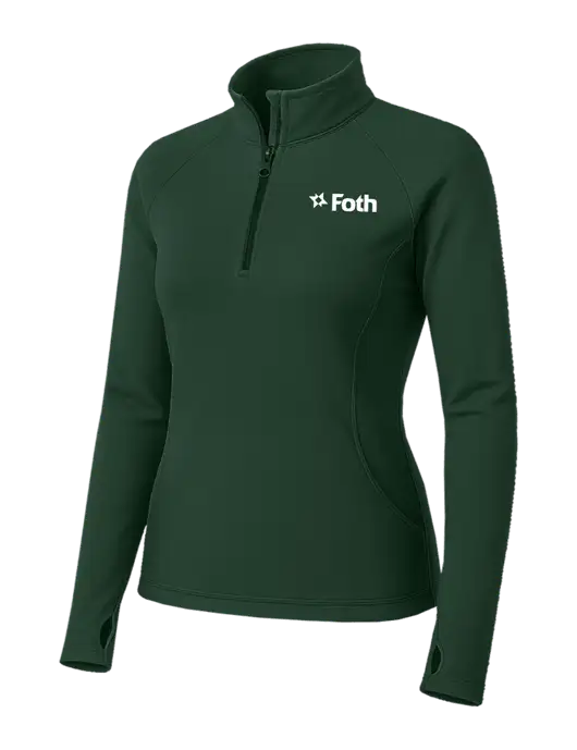 Dark Green Womens Sport Wick Stretch 1/4 Zip Pullover w/Foth Logo