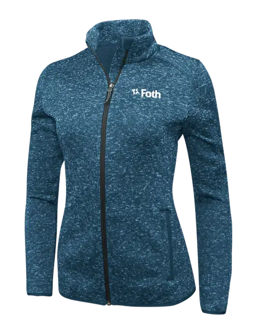 Medium Blue Heather Womens Sweater Fleece Jacket w/Foth Logo