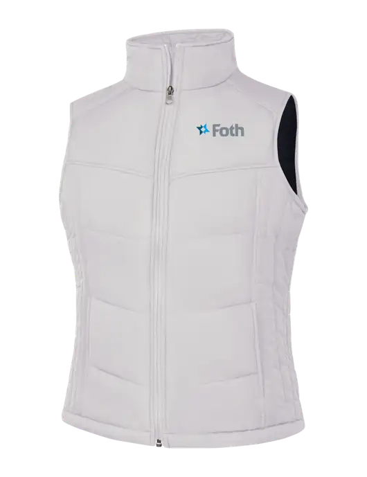 Womens White/Dark Slate Puffy Vest w/Foth Logo