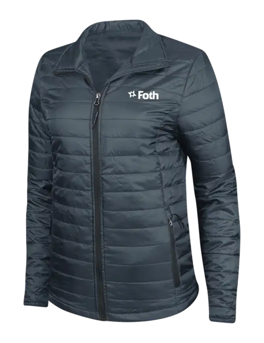 Navy Womens Puffy Packable Jacket w/Foth Logo
