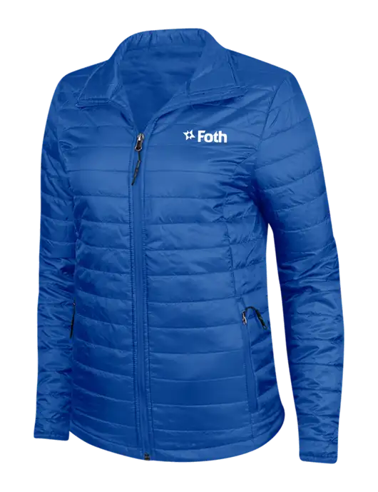Dark Royal Blue Womens Puffy Packable Jacket w/Foth Logo