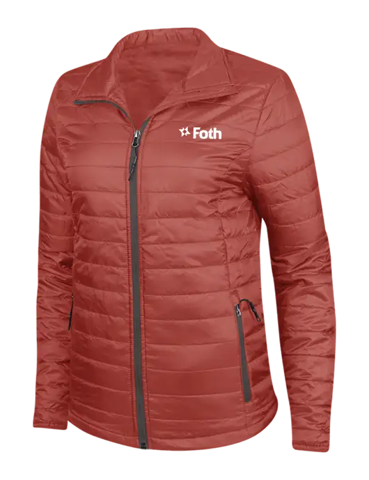 Dark Red Womens Puffy Packable Jacket w/Foth Logo
