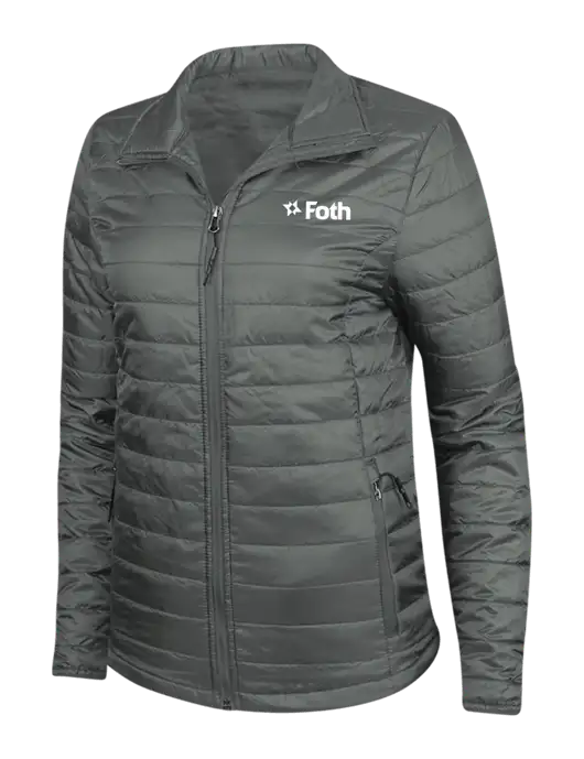 Dark Grey Womens Puffy Packable Jacket w/Foth Logo