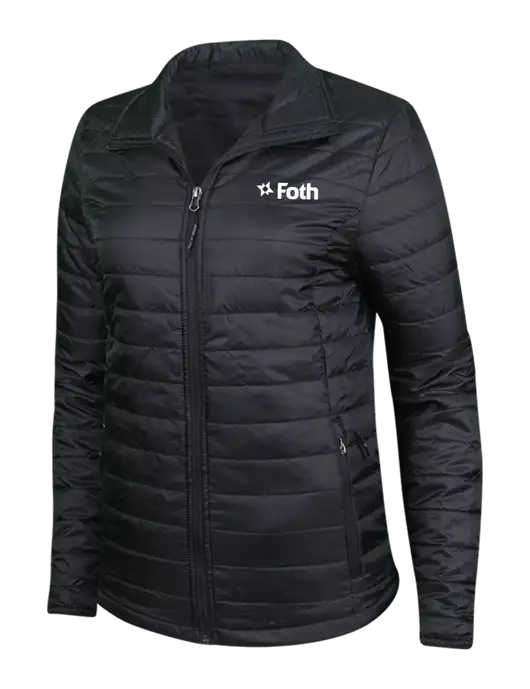 Womens Black Puffy Packable Jacket w/Foth Logo