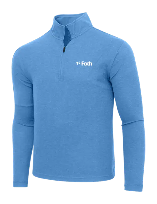 Adidas Light Blue Heather 3 Stripes Quarter Zip Sweater w/Foth Logo