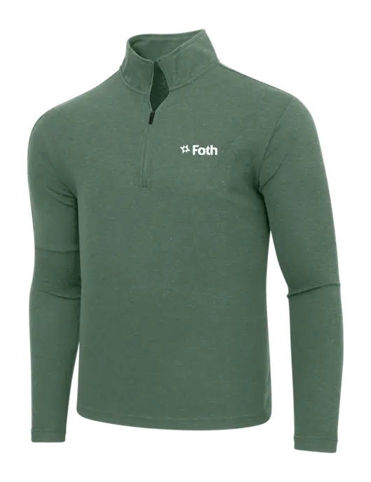 Adidas Dark Green Heather 3 Stripes Quarter Zip Sweater w/Foth Logo