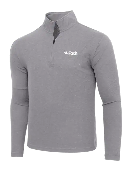 Adidas Medium Grey Melange 3 Stripes Quarter Zip Sweater w/Foth Logo