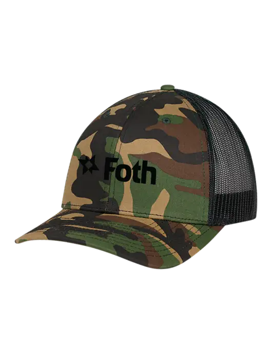 Richardson Adjustable Snapback Original 112P Trucker Cap Army Camo/Black  w/Foth Logo