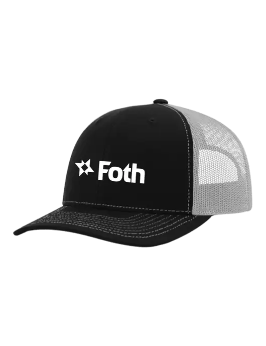 Richardson Adjustable Snapback Original 112 Trucker Cap Black w/White Mesh w/Foth Logo