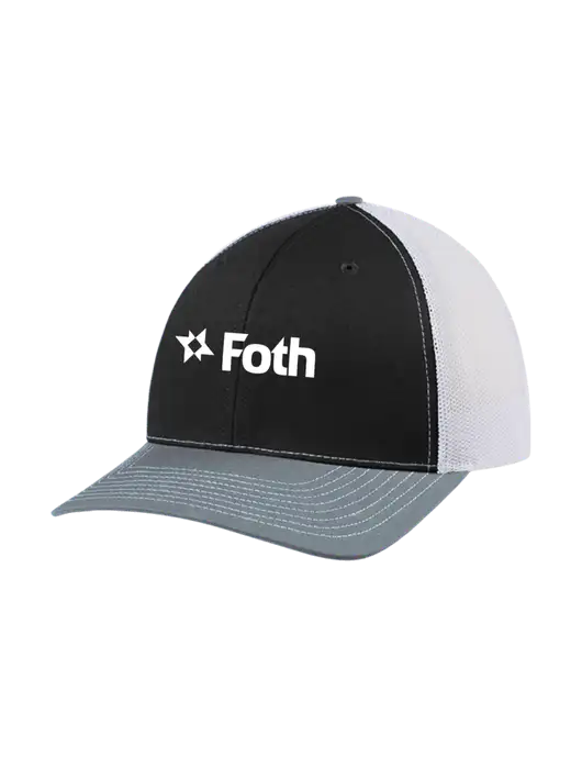 Richardson Adjustable Snapback Original 112 Trucker Cap Black/Light Heather Grey/White Mesh w/Foth Logo