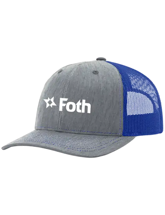 Richardson Adjustable Snapback Original 112 Trucker Cap Heather Light Grey w/Royal Mesh w/Foth Logo
