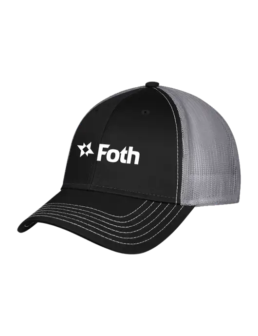 Black/Medium Dark Grey Mesh Trucker Cap Snap Back w/Foth Logo