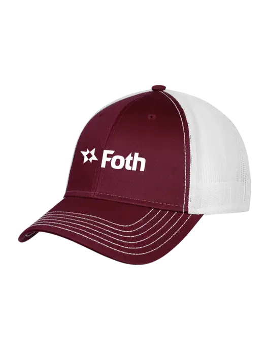 Maroon/Maroon/White Mesh Trucker Cap Snap Back w/Foth Logo