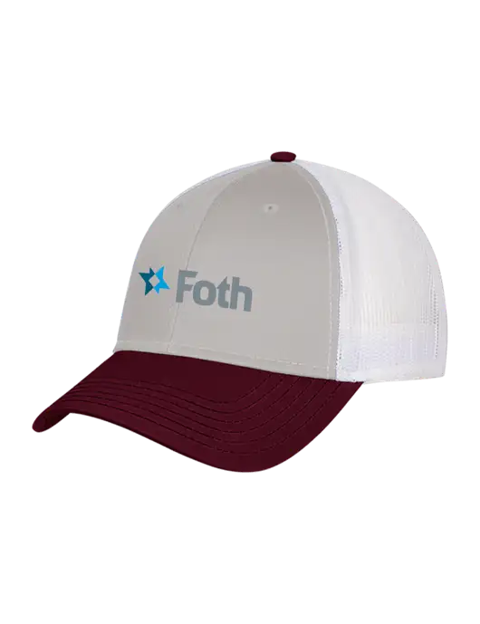 Maroon/Heather Grey/White Mesh Trucker Cap Snap Back w/Foth Logo