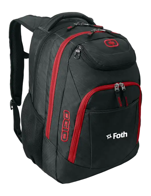 OGIO Dark Grey/Red Excelsior Laptop Backpack w/Foth Logo