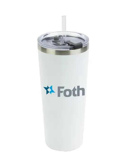 Brighton White 20 oz Insulated Tumbler & Straw w/Foth Logo