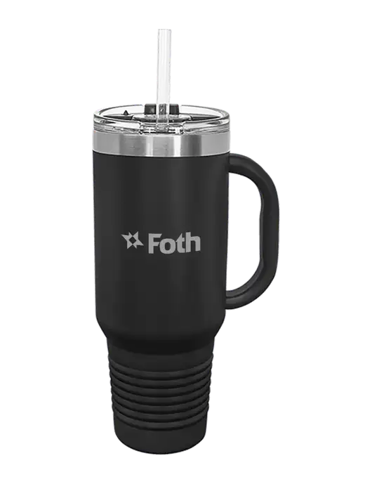 Polar Camel 40 oz. Powder Coated Vacuum Insulated Black Travel Mug with Straw w/Foth Logo