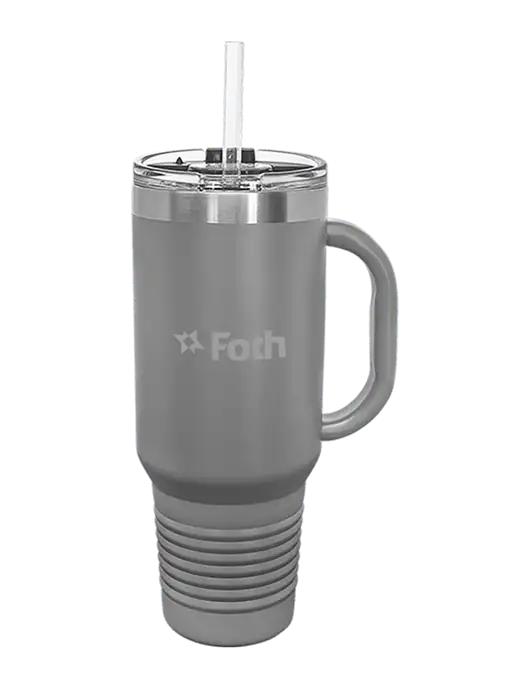 Polar Camel 40 oz. Powder Coated Vacuum Insulated Grey Travel Mug with Straw w/Foth Logo