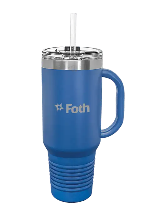 Polar Camel 40 oz. Powder Coated Vacuum Insulated Royal Travel Mug with Straw w/Foth Logo
