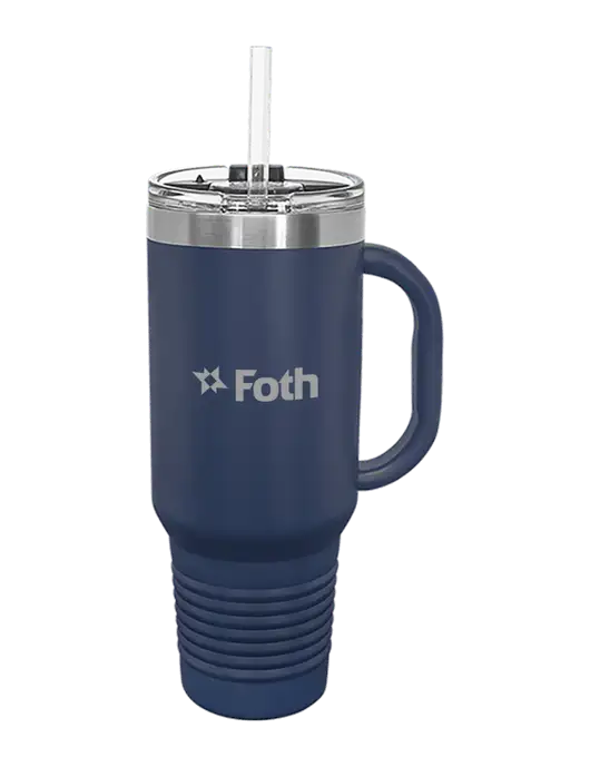 Polar Camel 40 oz. Powder Coated Vacuum Insulated Navy Travel Mug with Straw w/Foth Logo