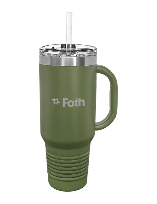 Polar Camel 40 oz. Powder Coated Vacuum Insulated Olive Travel Mug with Straw w/Foth Logo