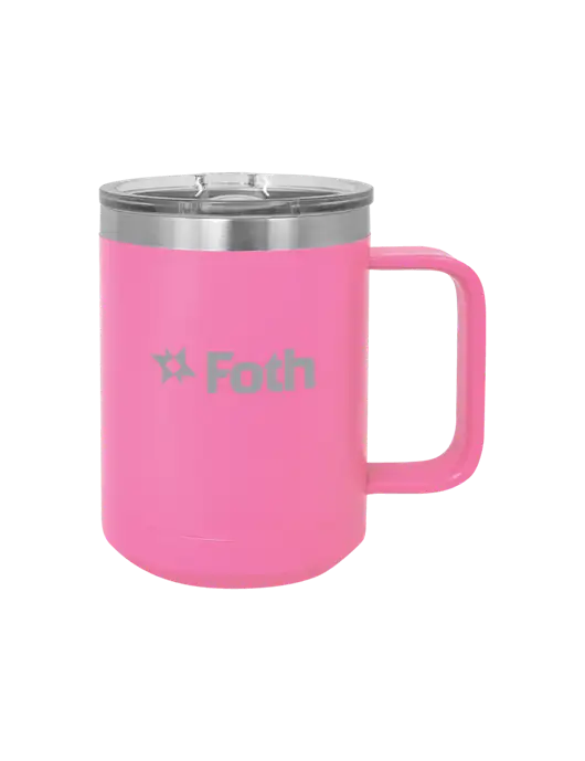 Polar Camel 15 oz Powder Coated Pink Vacuum Insulated Mug with Slider Lid w/Foth Logo