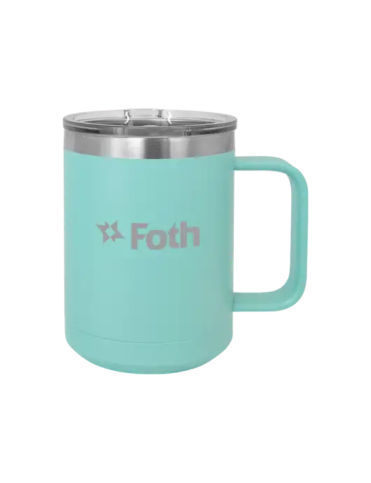 Polar Camel 15 oz Powder Coated Seafoam Vacuum Insulated Mug with Slider Lid w/Foth Logo