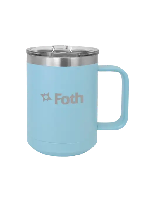 Polar Camel 15 oz Powder Coated Light Blue Vacuum Insulated Mug with Slider Lid w/Foth Logo