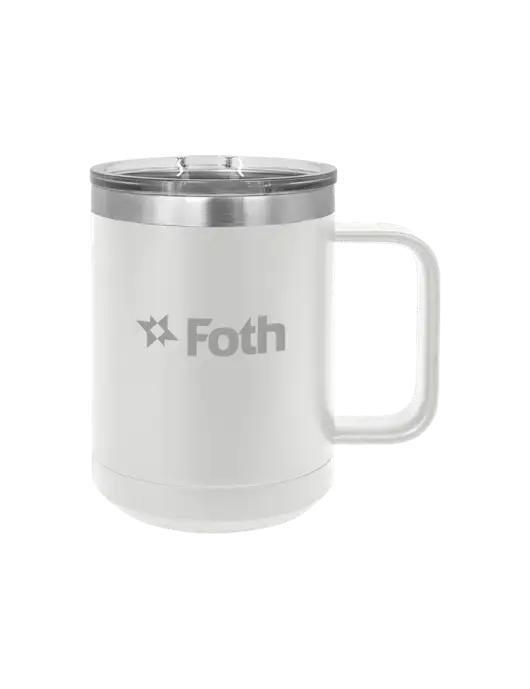 Polar Camel 15 oz Powder Coated White Vacuum Insulated Mug with Slider Lid w/Foth Logo