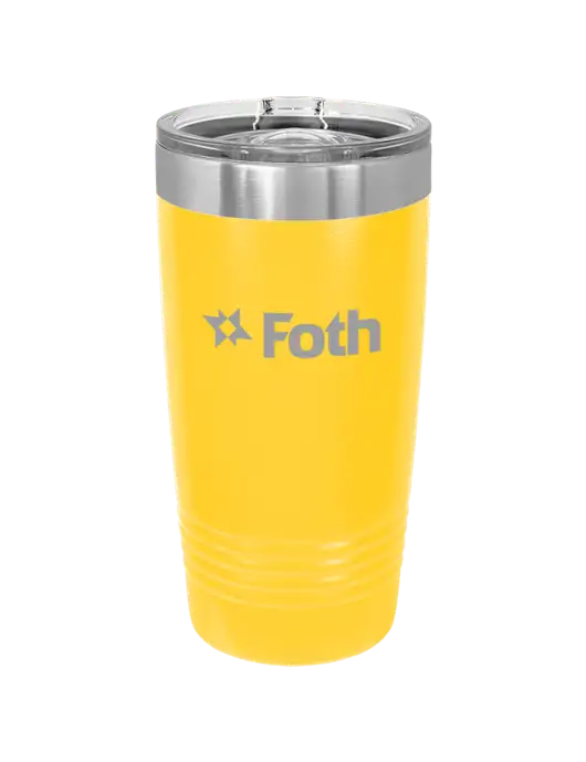 Polar Camel 20 oz Powder Coated Yellow Vacuum Insulated Tumbler w/Foth Logo