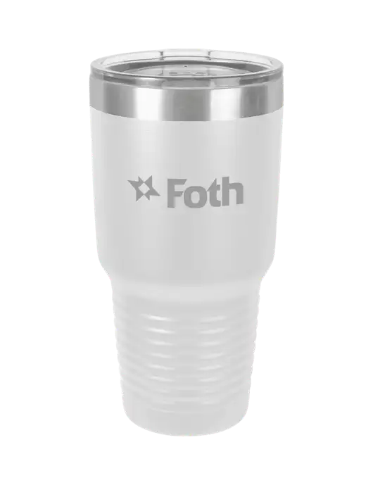 Polar Camel 30 oz Powder Coated White Vacuum Insulated Tumbler  w/Foth Logo