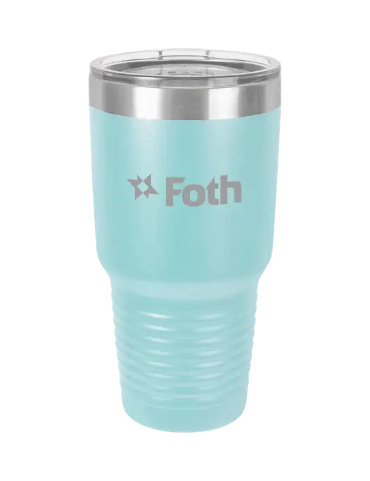 Polar Camel 30 oz Powder Coated Light Blue Vacuum Insulated Tumbler w/Foth Logo