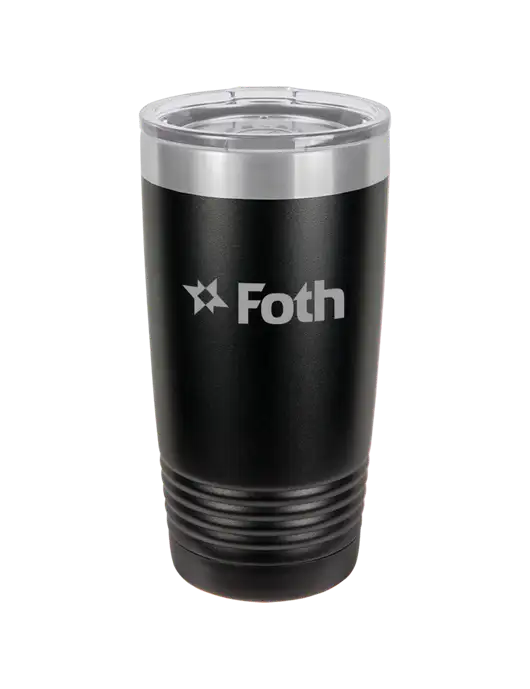 Polar Camel 20 oz Powder Coated Black Vacuum Insulated Tumbler w/Foth Logo