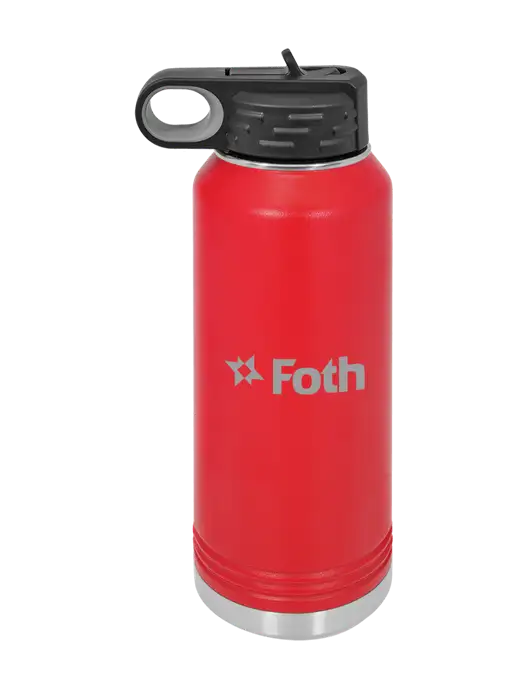 Polar Camel 32 oz Powder Coated Red Vacuum Insulated Water Bottle w/Foth Logo