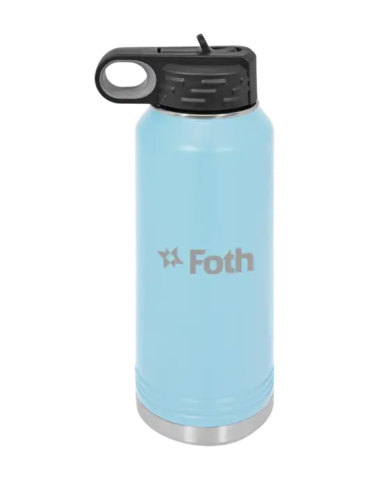 Polar Camel 32 oz Powder Coated Light Blue Vacuum Insulated Water Bottle w/Foth Logo