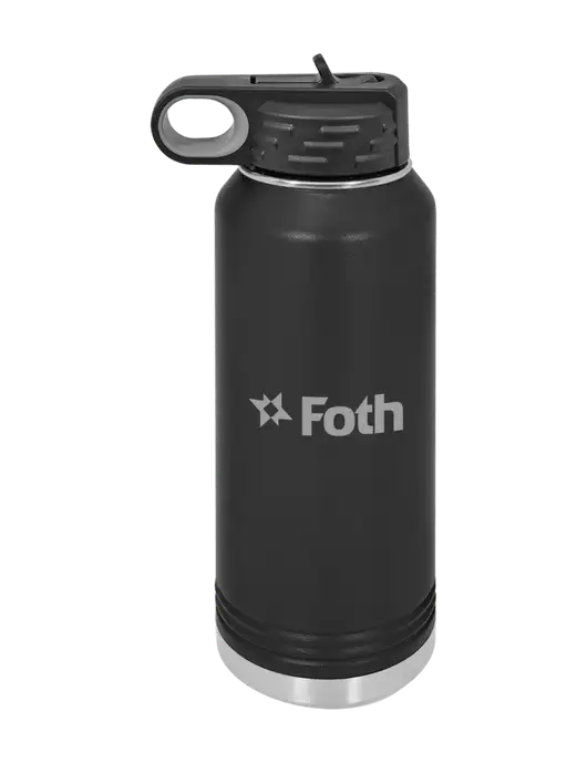 Polar Camel 32 oz Powder Coated Black Vacuum Insulated Water Bottle w/Foth Logo