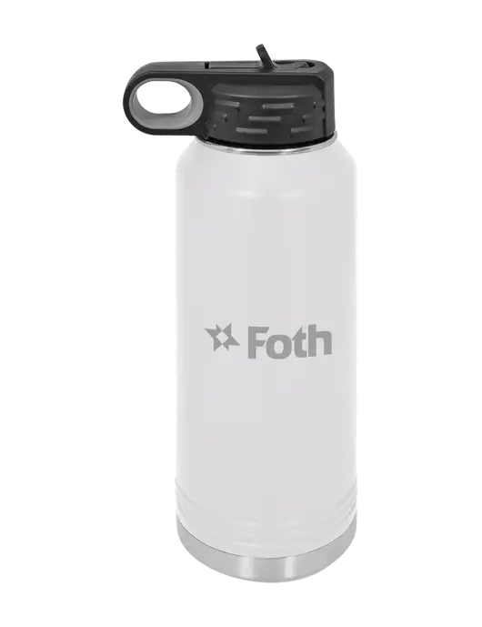 Polar Camel 32 oz Powder Coated White Vacuum Insulated Water Bottle w/Foth Logo