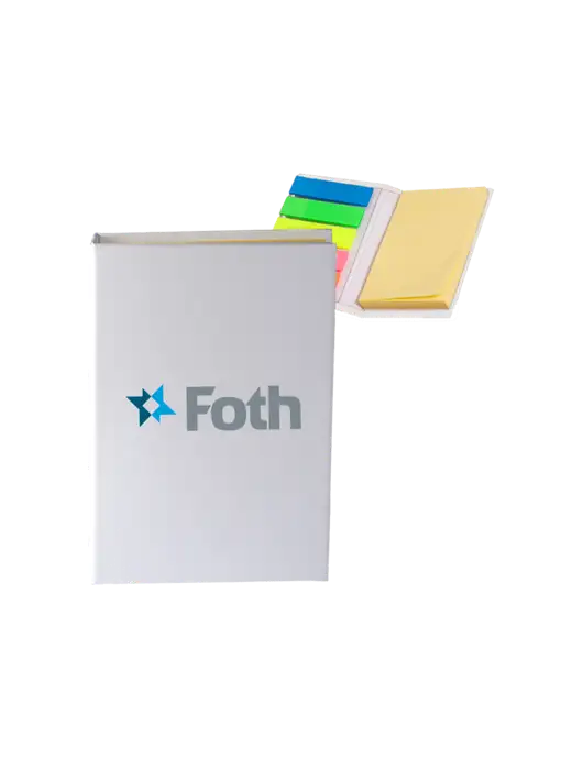 White Micro Sticky Note Pad, 2 x 3.25 w/Foth Logo