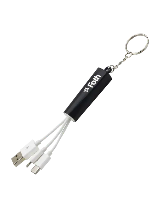 Black Light-Up Charging Cable with Key Ring w/Foth Logo
