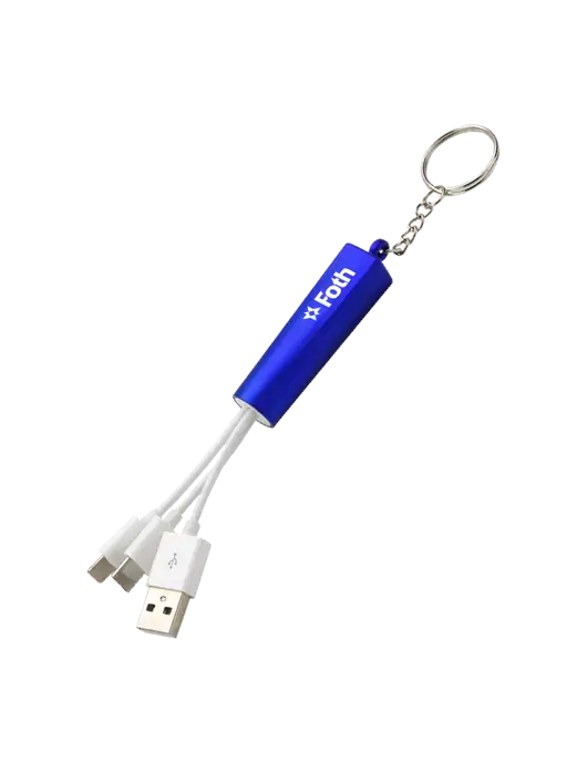 Blue Light-Up Charging Cable with Key Ring w/Foth Logo