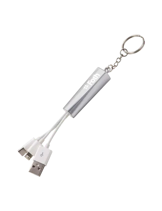 Silver Light-Up Charging Cable with Key Ring w/Foth Logo