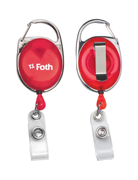 Red Carabiner Style Badge Reel and Badge Holder w/Foth Logo