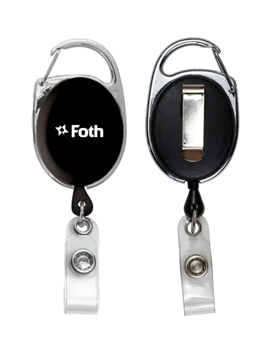 Black Carabiner Style Badge Reel and Badge Holder w/Foth Logo