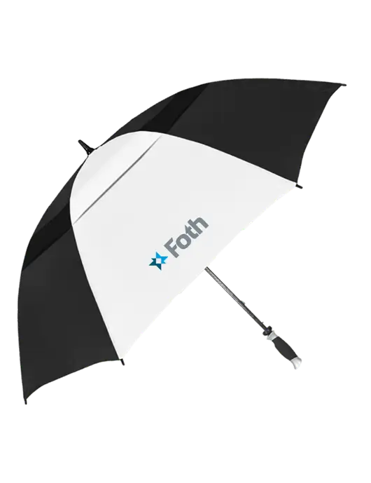 Black/White Vented Typhoon Tamer Golf Umbrella w/Foth Logo